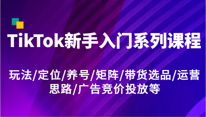 TikTok新手入门系列课程，玩法/定位/养号/矩阵/带货选品/运营思路/广告竞价投放等-优知识