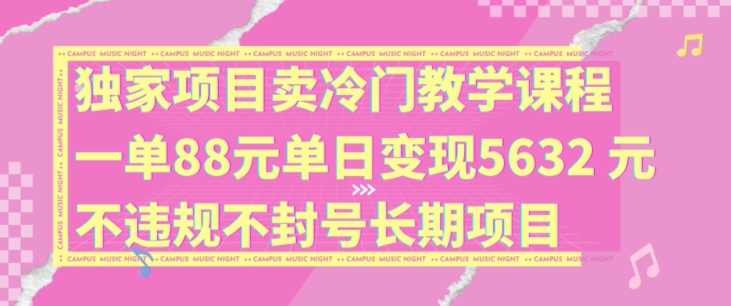 独家代理新项目卖小众教学内容一单88元单日转现5632元违反规定防封号长期项目【揭密】-优知识