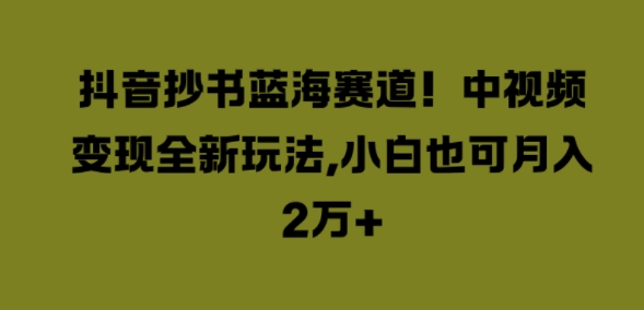 抖音抄书蓝海赛道，中视频变现全新玩法，小白也可月入2W+-优知识