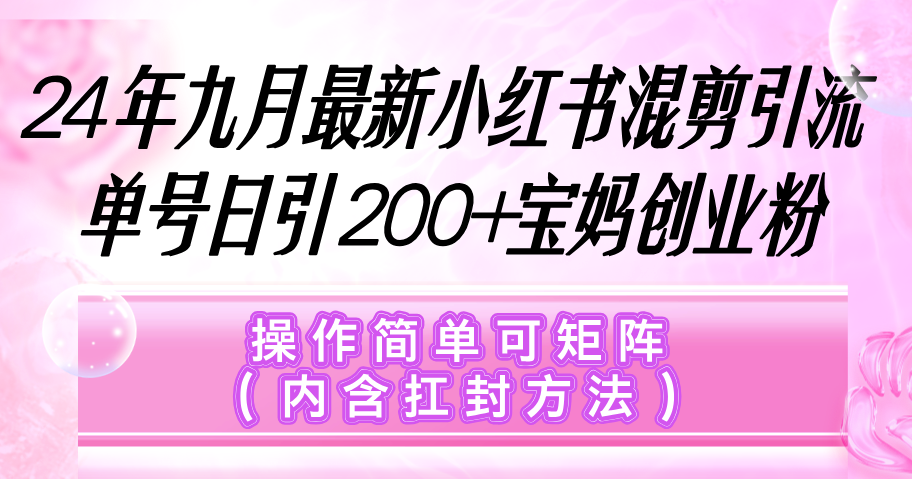 小红书混剪引流，单号日引200+宝妈创业粉，操作简单可矩阵-优知识