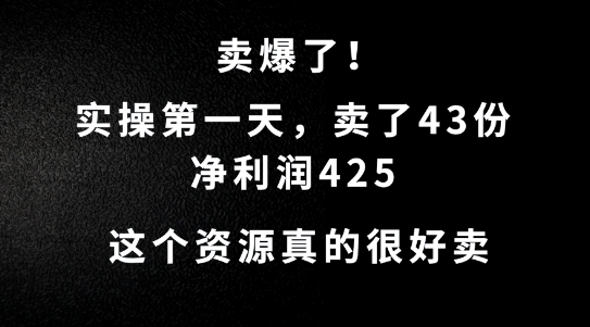 这个资源，需求很大，实操第一天卖了43份，净利润425【揭秘】-优知识