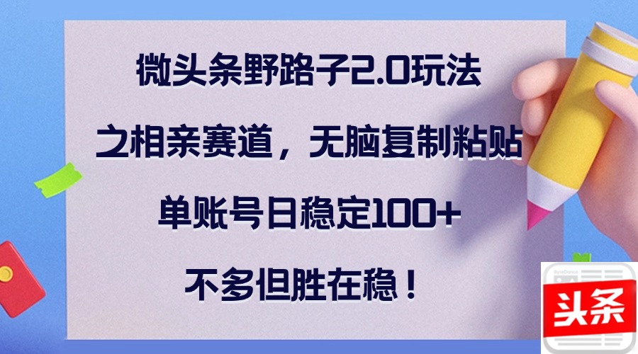 微头条野路子2.0玩法之相亲赛道，无脑复制粘贴，单账号日稳定100+-优知识