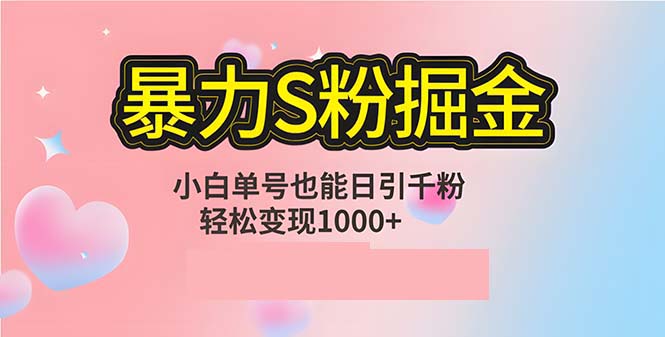 单人单机日引千粉，变现1000+，S粉流量掘金计划攻略-优知识