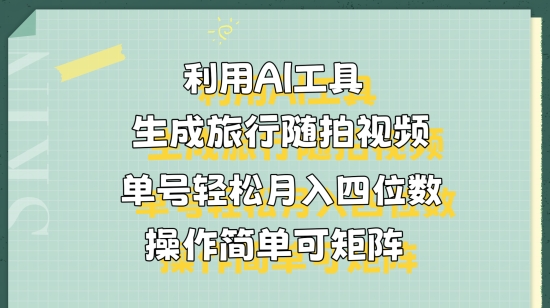 利用AI工具生成旅行随拍视频，单号轻松月入四位数，操作简单可矩阵-优知识