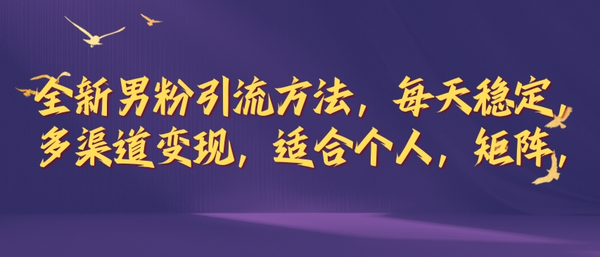 全新男粉引流方法，每天稳定加人，适合个人，矩阵，多渠道变现-优知识