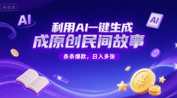 利用AI一键生成原创民间故事，无限制生成，条条爆款，日入多张-优知识