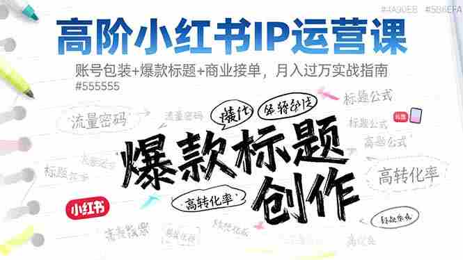 高阶小红书IP运营课:账号包装+爆款标题+商业接单,月入过万实战指南-知简网创