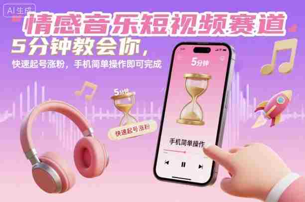 情感音乐短视频赛道，5分钟教会你，快速起号涨粉，手机简单操作即可完成-知学云创