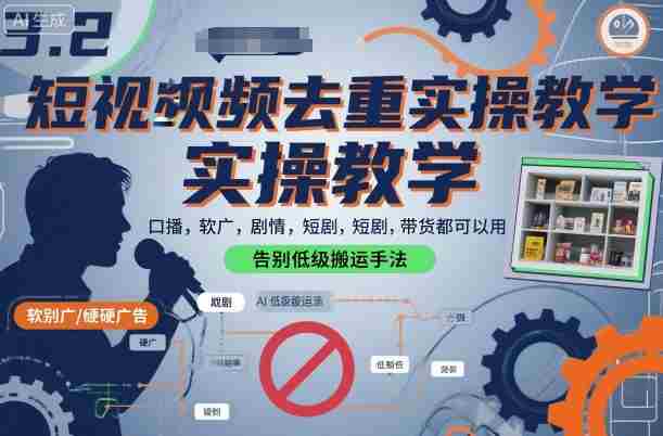 短视频去重实操教学,口播-软广-硬广-剧情-短剧-带货都可以用,告别低级搬运手法-知简网创