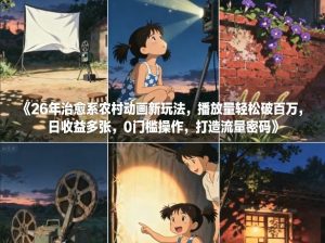 26年治愈系农村动画新玩法，播放量轻松破百万，日收益多张，0门槛操作，打造流量密码-云创联盟