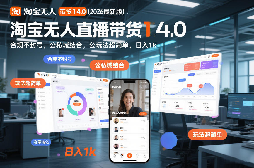 淘宝无人直播带货14.0(2026最新版)：合规不封号，公私域结合，玩法超简单，日入1k+【揭秘】-知学云创